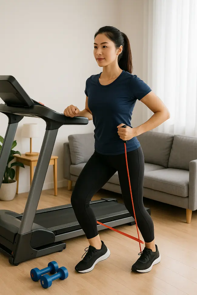 Khách hàng tập thể hình tại nhà với thiết bị từ Thể Thao Khởi Nguyên