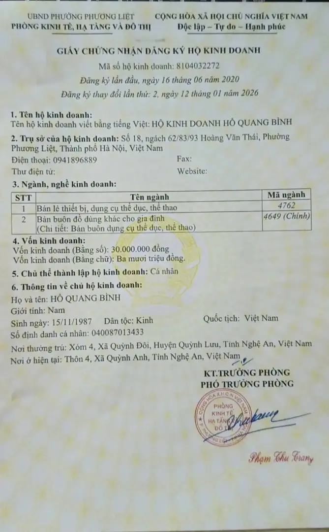 giấy phép kinh doanh Thể Thao Khởi Nguyên